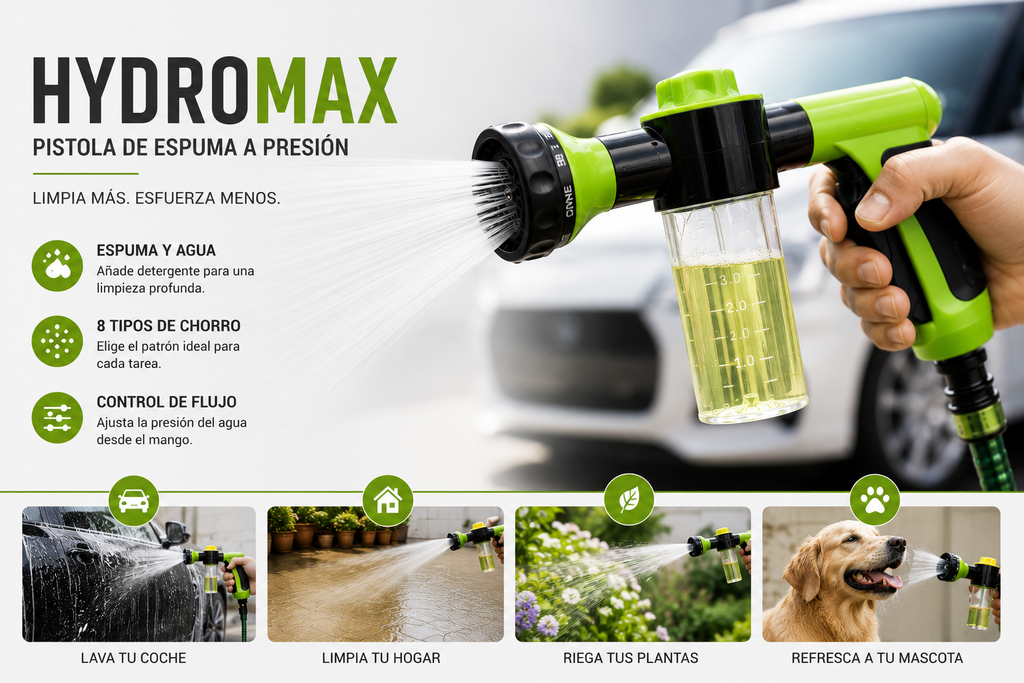 HydroMax™ — Pistola de Espuma a Presión 5 en 1